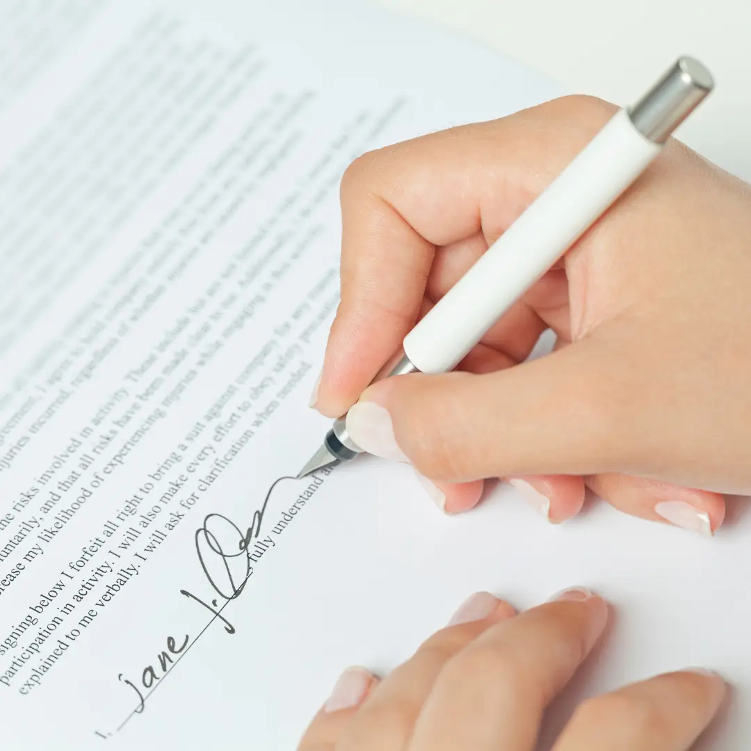Contract, pen and paper